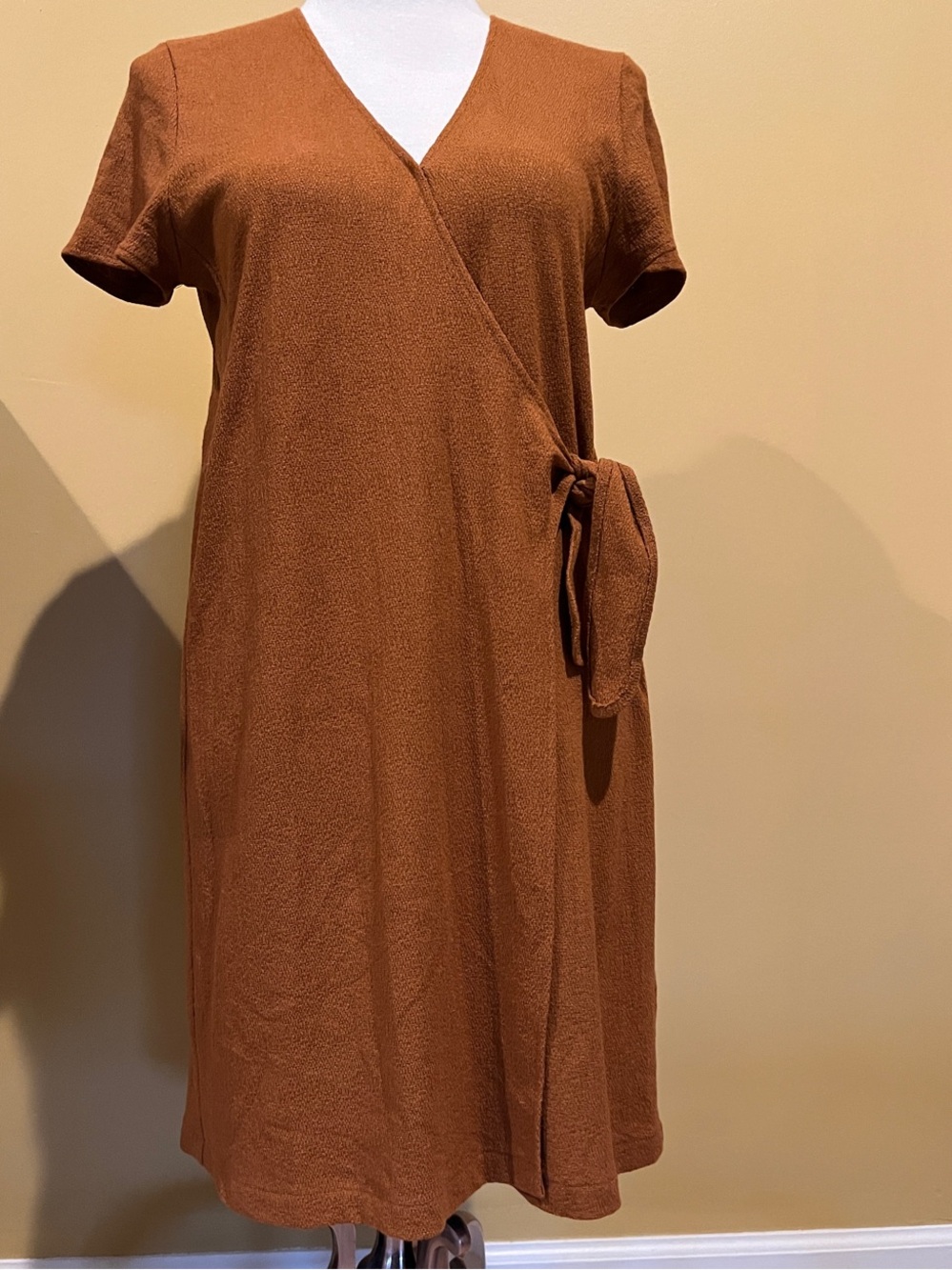 Madewell Texture & Thread Rust Wrap Midi Dress with Side Tie Sz M